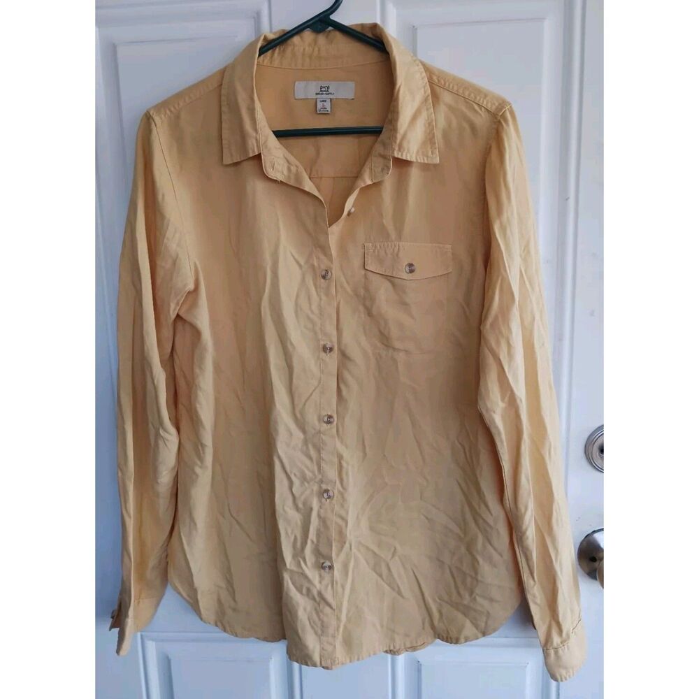 Thread & Supply Womens Large Yellow Button Down Blouse Long Sleeve Minimalist